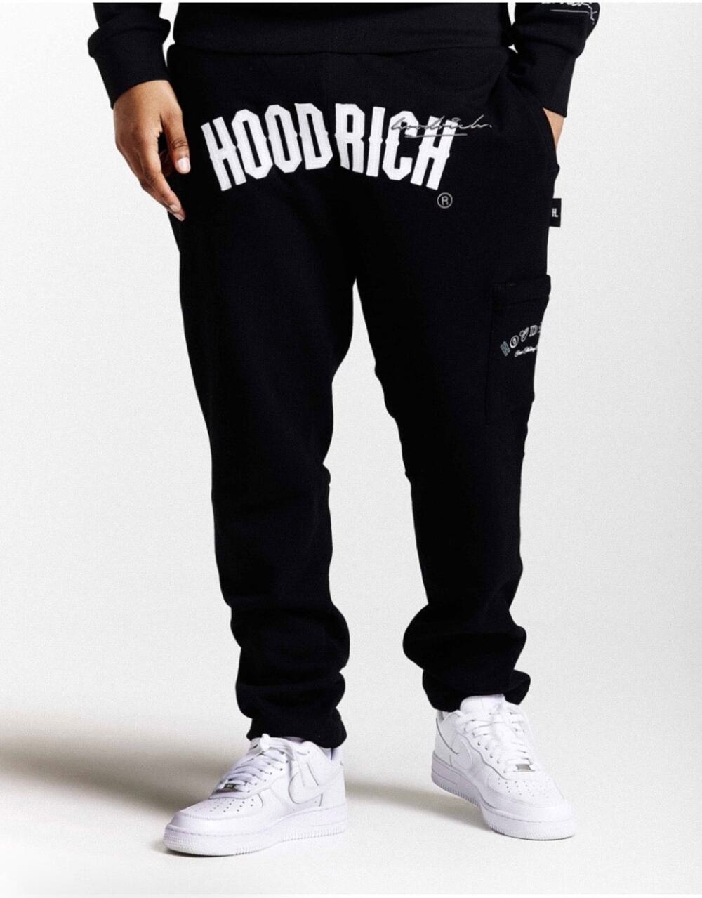 Hoodrich Stature Joggers Distressed Black White Cargo Pocket Mens Sz M Thrashed